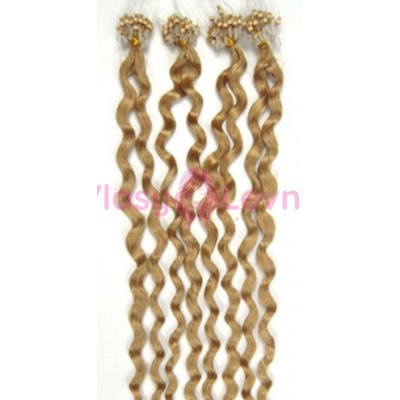 Micro ring vlasy, 100% lidské, 50cm 0.7g, kudrnaté - PŘÍRODNÍ BLOND