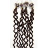 Micro ring vlasy, 100% lidské, 60cm 0.5g, kudrnaté - STŘEDNĚ HNĚDÁ