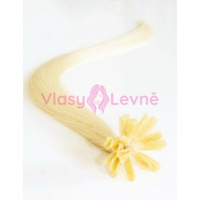 Keratinové vlasy, 100% lidské, 40cm 0.5g, rovné - NEJSVĚTLEJŠÍ BLOND