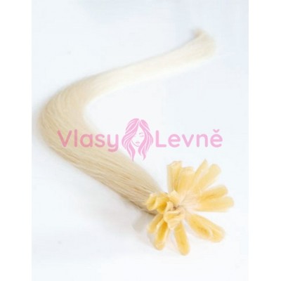 Keratinové vlasy, 100% lidské, 40cm 0.5g, rovné - PLATINA