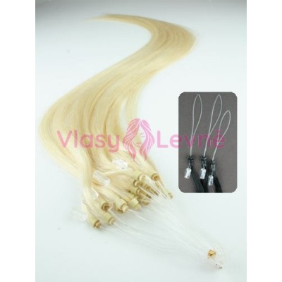 Micro ring vlasy, 100% lidské, 40cm 0.5g, rovné - NEJSVĚTLEJŠÍ BLOND