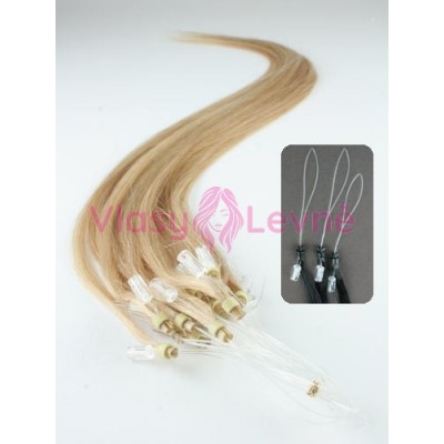 Micro ring vlasy, 100% lidské, 50cm 0.7g, rovné - PŘÍRODNÍ BLOND