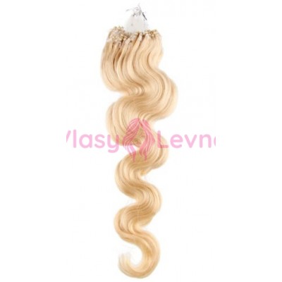 Micro ring vlasy, 100% lidské, 60cm 0.5g, vlnité - NEJSVĚTLEJŠÍ BLOND